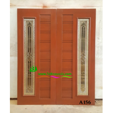 ประตูกระจกนิรภัยไม้สัก รหัส A156